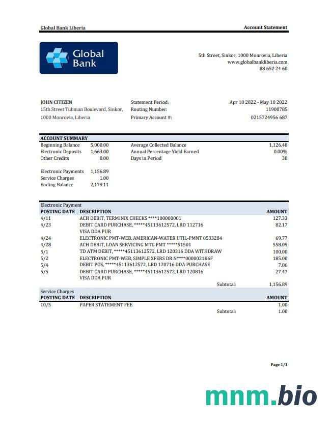Liberia Global Bank staement